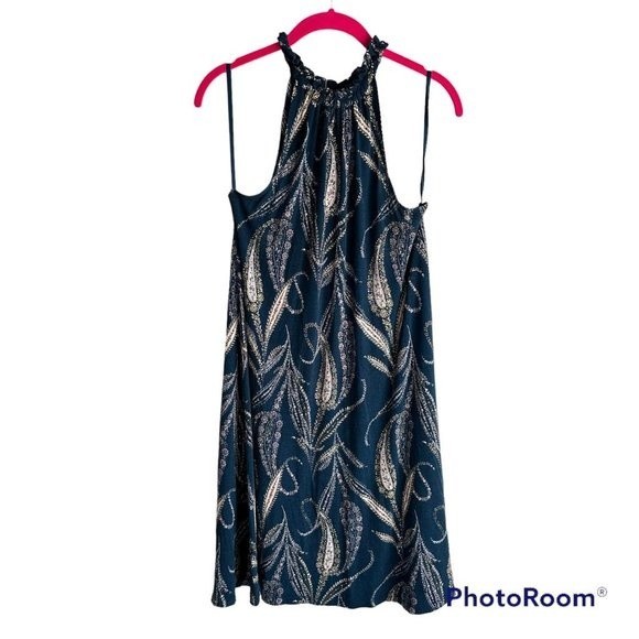 LOFT Blue Paisley High Neck Halter‎ Swing Ladies Party Dress, S - Picture 1 of 5